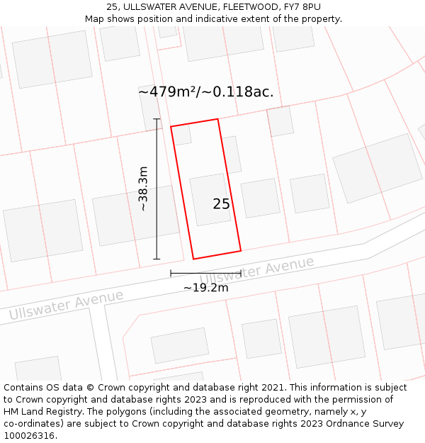 25, ULLSWATER AVENUE, FLEETWOOD, FY7 8PU: Plot and title map