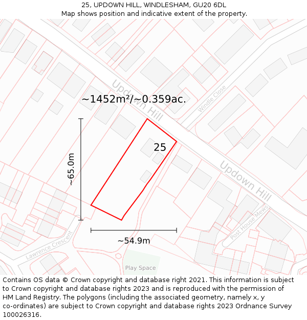 25, UPDOWN HILL, WINDLESHAM, GU20 6DL: Plot and title map