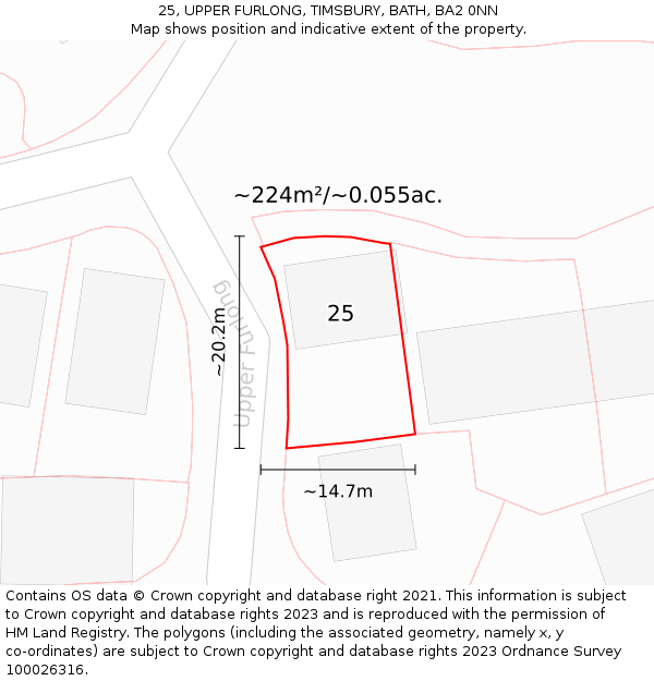 25, UPPER FURLONG, TIMSBURY, BATH, BA2 0NN: Plot and title map