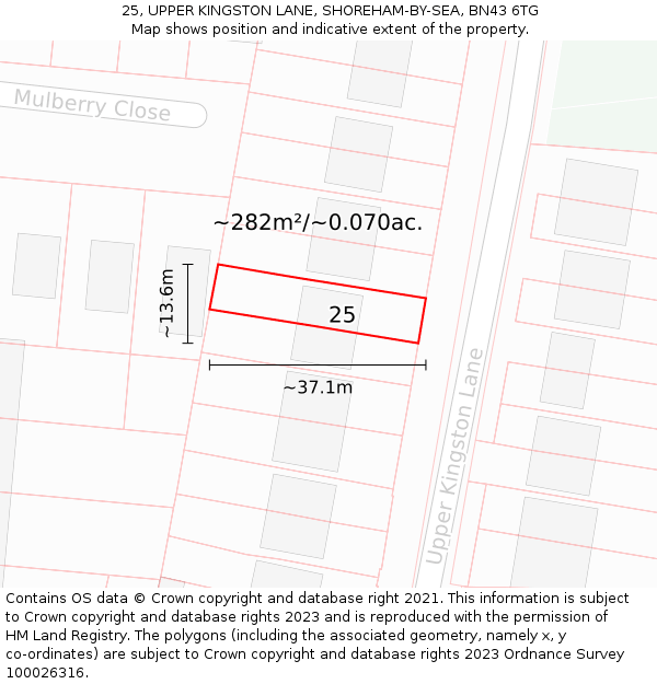 25, UPPER KINGSTON LANE, SHOREHAM-BY-SEA, BN43 6TG: Plot and title map