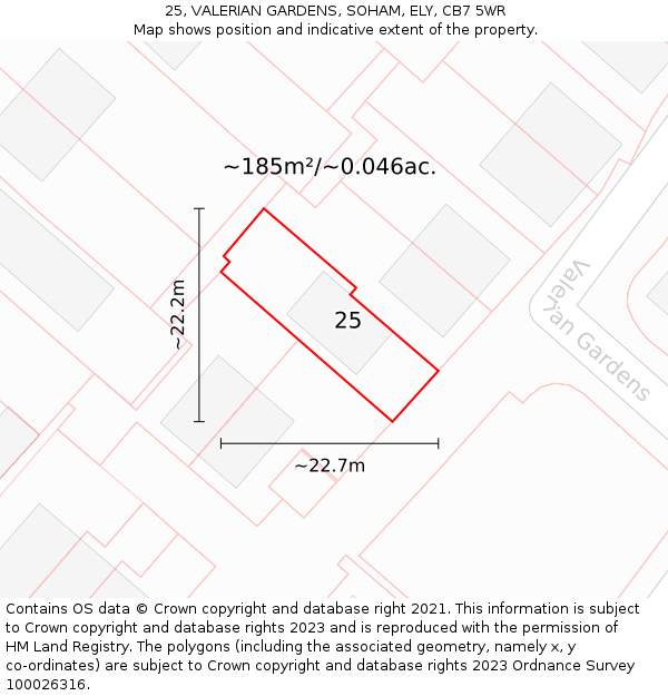 25, VALERIAN GARDENS, SOHAM, ELY, CB7 5WR: Plot and title map