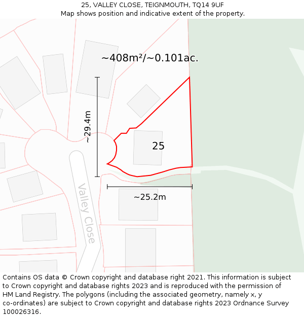 25, VALLEY CLOSE, TEIGNMOUTH, TQ14 9UF: Plot and title map