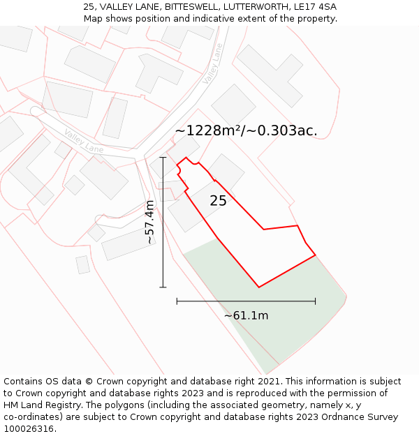 25, VALLEY LANE, BITTESWELL, LUTTERWORTH, LE17 4SA: Plot and title map