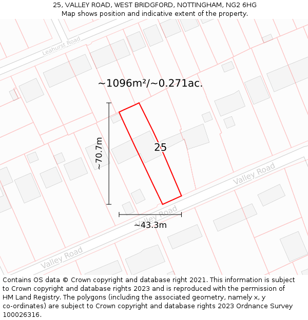 25, VALLEY ROAD, WEST BRIDGFORD, NOTTINGHAM, NG2 6HG: Plot and title map