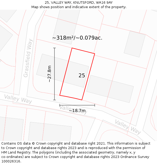 25, VALLEY WAY, KNUTSFORD, WA16 9AY: Plot and title map