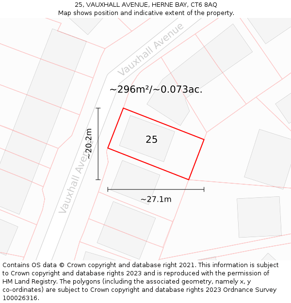 25, VAUXHALL AVENUE, HERNE BAY, CT6 8AQ: Plot and title map