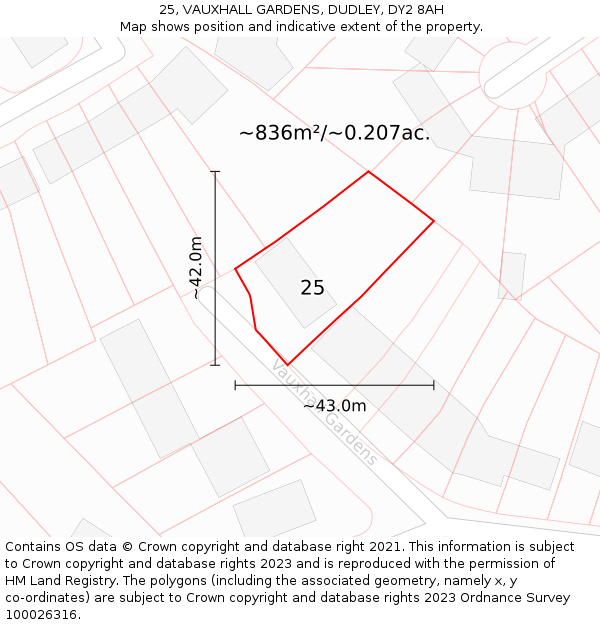 25, VAUXHALL GARDENS, DUDLEY, DY2 8AH: Plot and title map