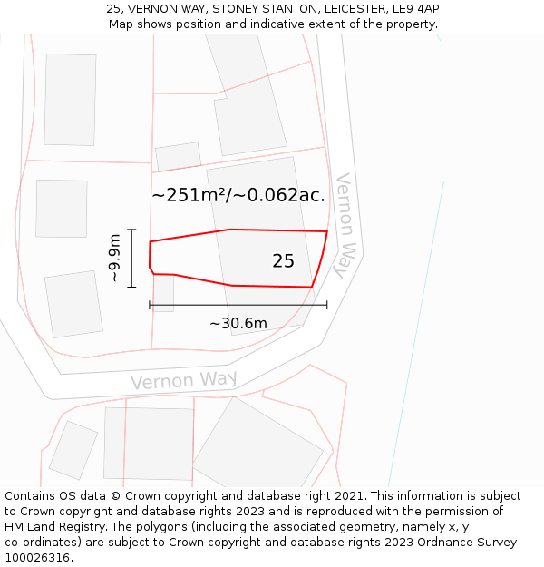 25, VERNON WAY, STONEY STANTON, LEICESTER, LE9 4AP: Plot and title map