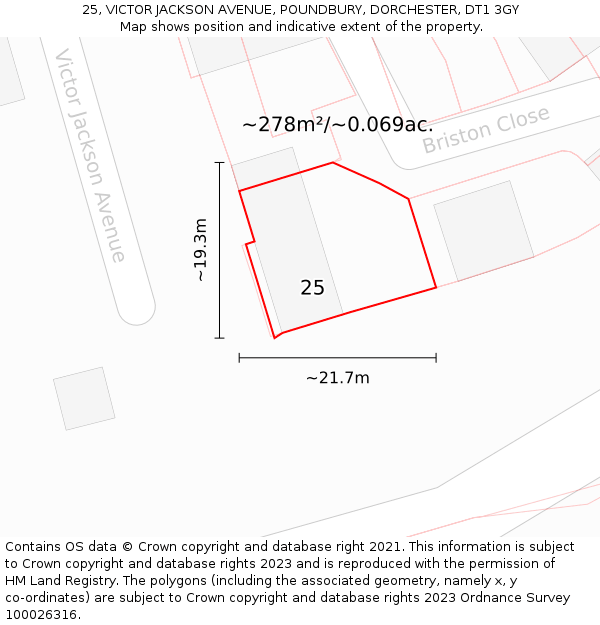 25, VICTOR JACKSON AVENUE, POUNDBURY, DORCHESTER, DT1 3GY: Plot and title map