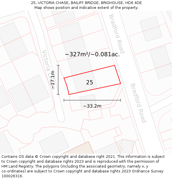 25, VICTORIA CHASE, BAILIFF BRIDGE, BRIGHOUSE, HD6 4DE: Plot and title map