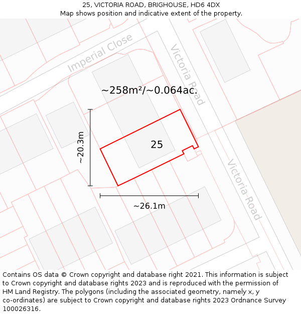 25, VICTORIA ROAD, BRIGHOUSE, HD6 4DX: Plot and title map
