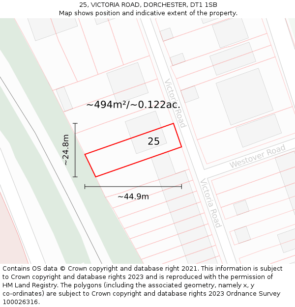 25, VICTORIA ROAD, DORCHESTER, DT1 1SB: Plot and title map