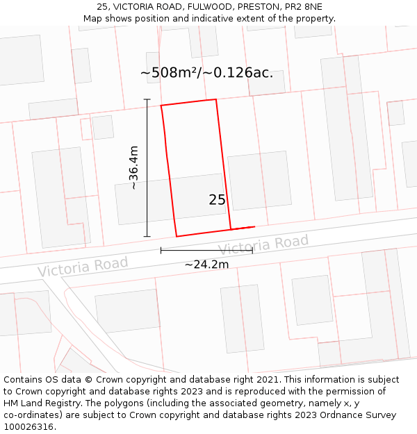 25, VICTORIA ROAD, FULWOOD, PRESTON, PR2 8NE: Plot and title map