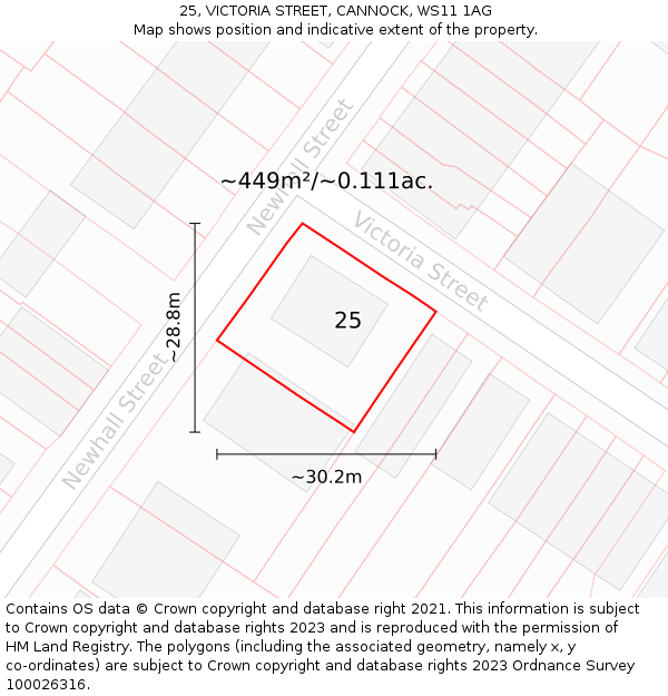 25, VICTORIA STREET, CANNOCK, WS11 1AG: Plot and title map