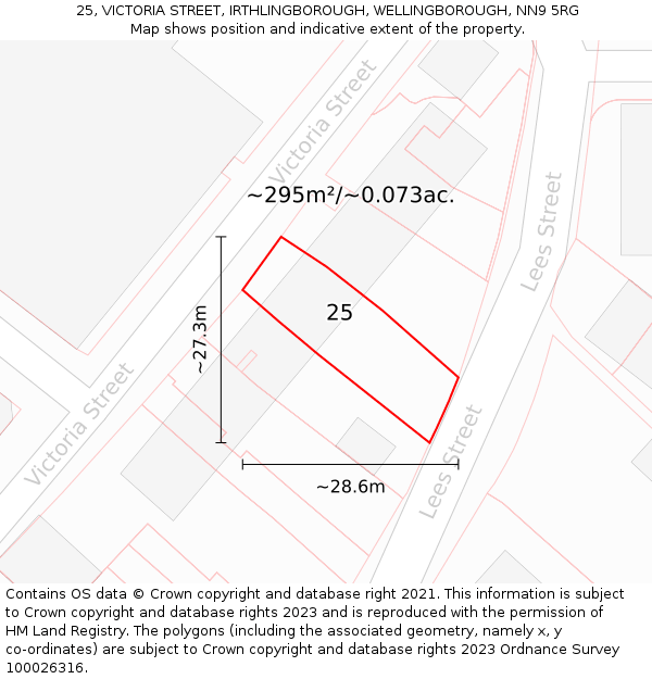 25, VICTORIA STREET, IRTHLINGBOROUGH, WELLINGBOROUGH, NN9 5RG: Plot and title map