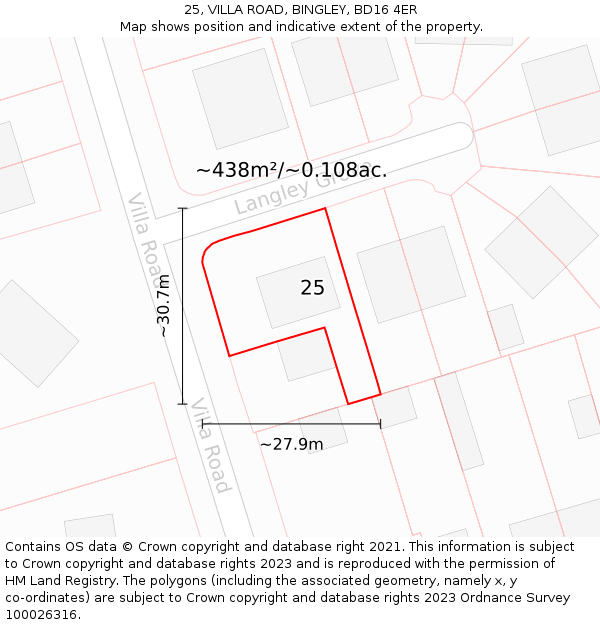 25, VILLA ROAD, BINGLEY, BD16 4ER: Plot and title map