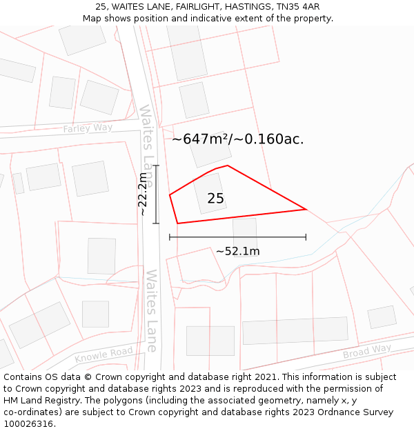 25, WAITES LANE, FAIRLIGHT, HASTINGS, TN35 4AR: Plot and title map