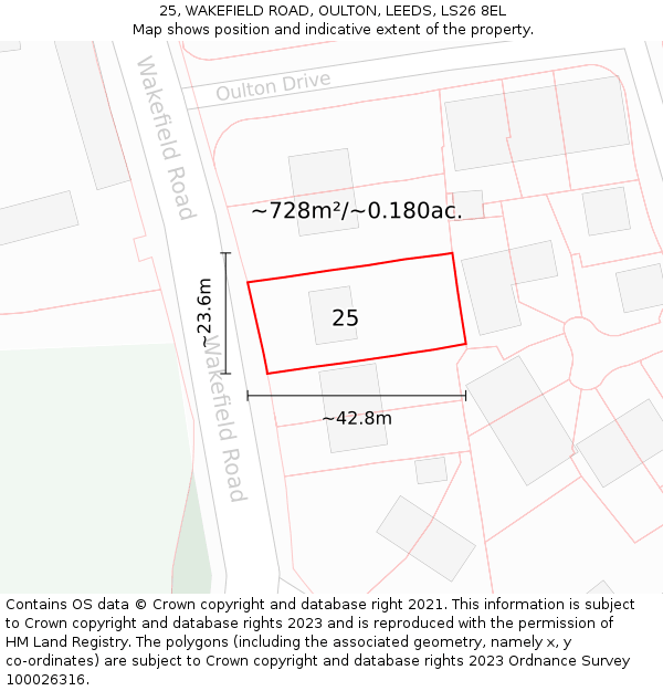 25, WAKEFIELD ROAD, OULTON, LEEDS, LS26 8EL: Plot and title map