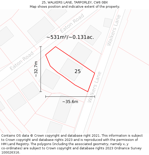 25, WALKERS LANE, TARPORLEY, CW6 0BX: Plot and title map