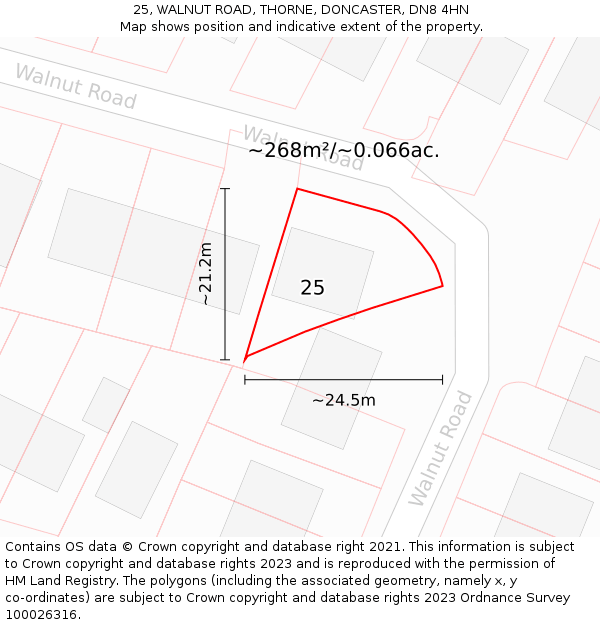 25, WALNUT ROAD, THORNE, DONCASTER, DN8 4HN: Plot and title map