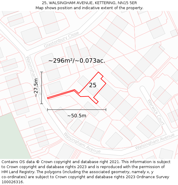 25, WALSINGHAM AVENUE, KETTERING, NN15 5ER: Plot and title map