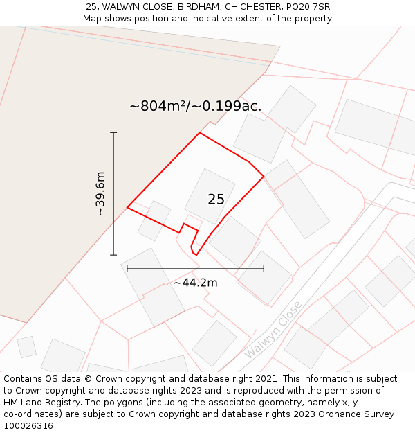 25, WALWYN CLOSE, BIRDHAM, CHICHESTER, PO20 7SR: Plot and title map