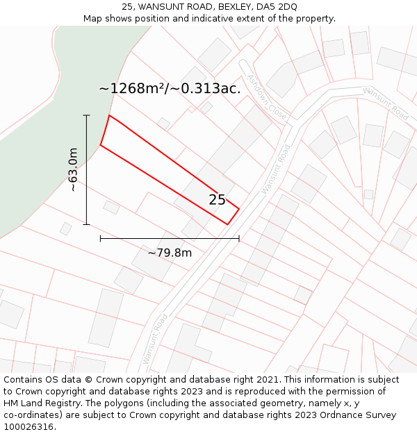 25, WANSUNT ROAD, BEXLEY, DA5 2DQ: Plot and title map