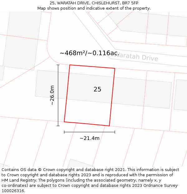 25, WARATAH DRIVE, CHISLEHURST, BR7 5FP: Plot and title map