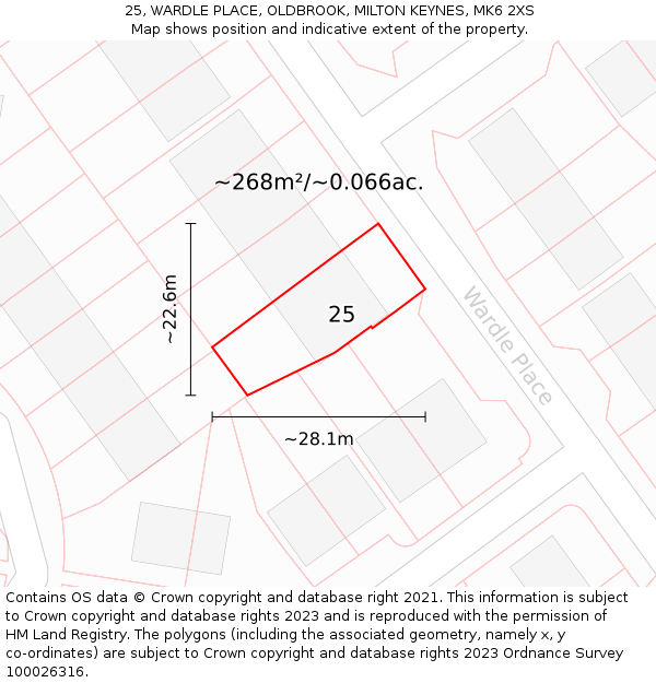 25, WARDLE PLACE, OLDBROOK, MILTON KEYNES, MK6 2XS: Plot and title map