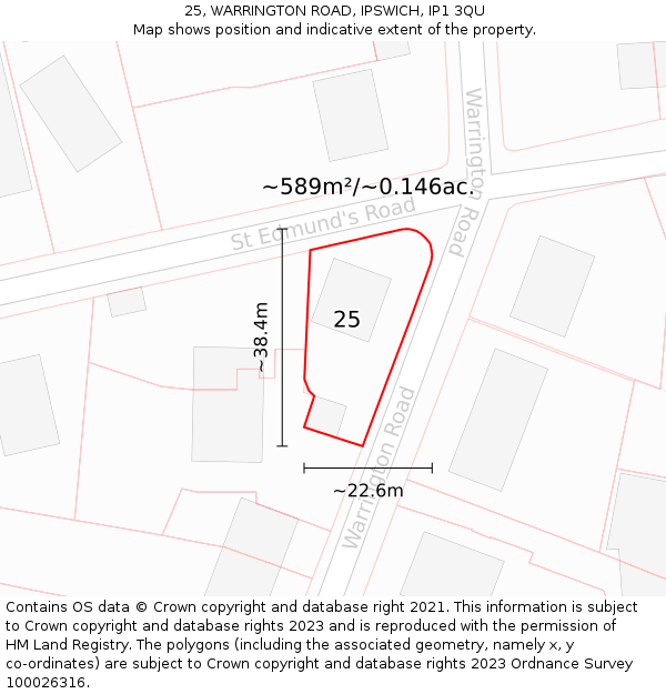 25, WARRINGTON ROAD, IPSWICH, IP1 3QU: Plot and title map