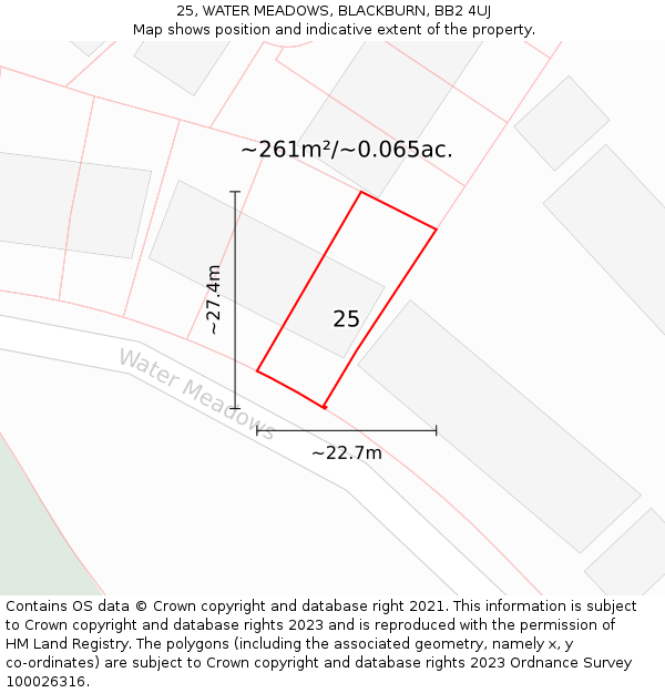 25, WATER MEADOWS, BLACKBURN, BB2 4UJ: Plot and title map