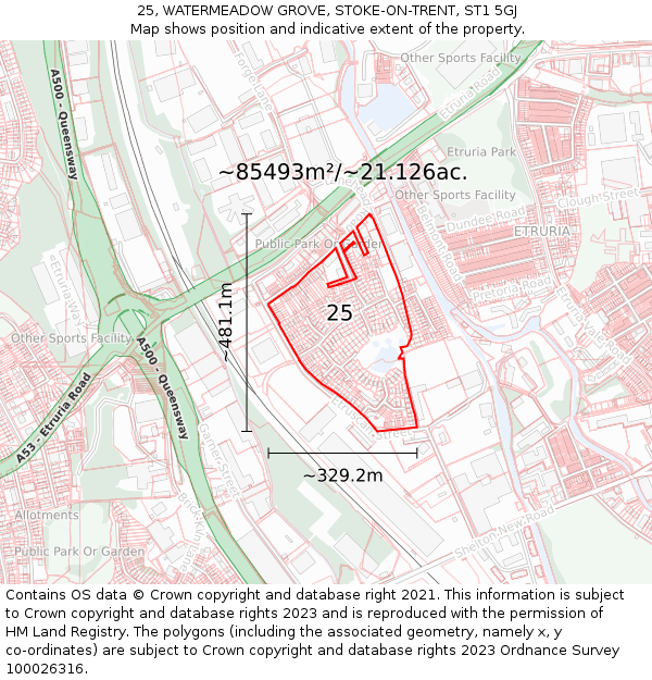 25, WATERMEADOW GROVE, STOKE-ON-TRENT, ST1 5GJ: Plot and title map