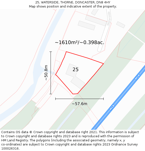 25, WATERSIDE, THORNE, DONCASTER, DN8 4HY: Plot and title map