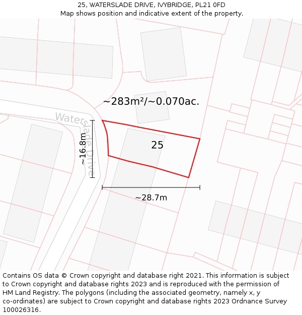 25, WATERSLADE DRIVE, IVYBRIDGE, PL21 0FD: Plot and title map