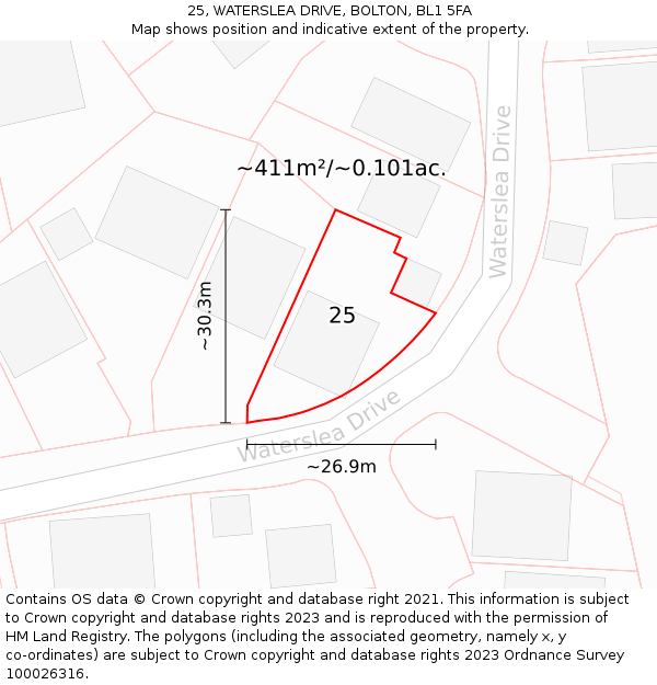 25, WATERSLEA DRIVE, BOLTON, BL1 5FA: Plot and title map