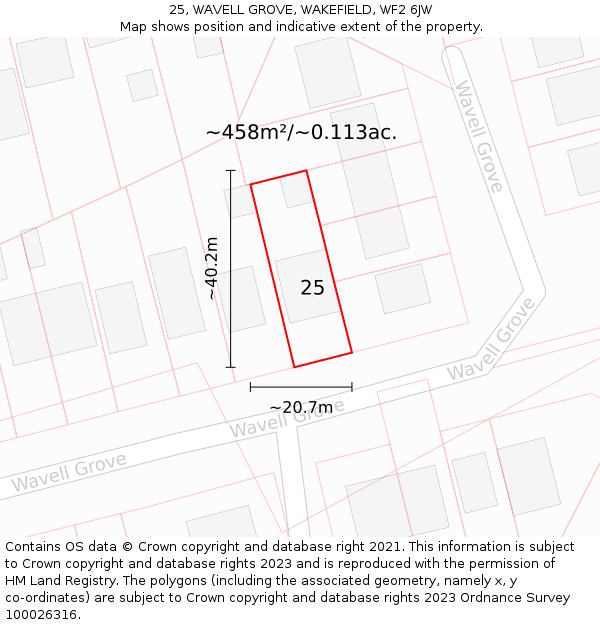 25, WAVELL GROVE, WAKEFIELD, WF2 6JW: Plot and title map