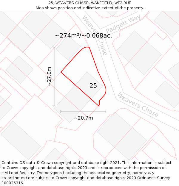 25, WEAVERS CHASE, WAKEFIELD, WF2 9UE: Plot and title map