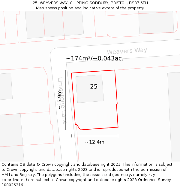 25, WEAVERS WAY, CHIPPING SODBURY, BRISTOL, BS37 6FH: Plot and title map