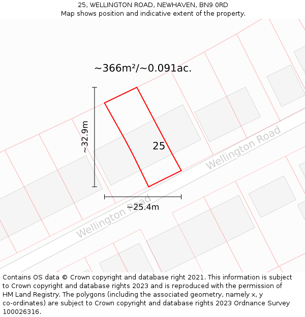 25, WELLINGTON ROAD, NEWHAVEN, BN9 0RD: Plot and title map