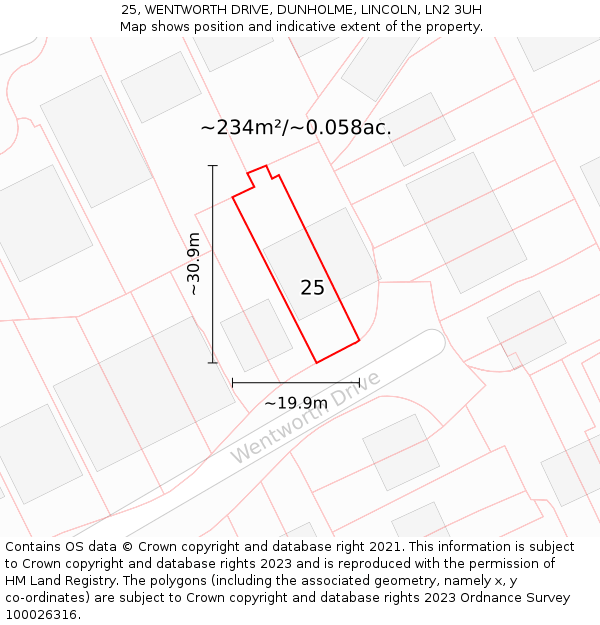 25, WENTWORTH DRIVE, DUNHOLME, LINCOLN, LN2 3UH: Plot and title map