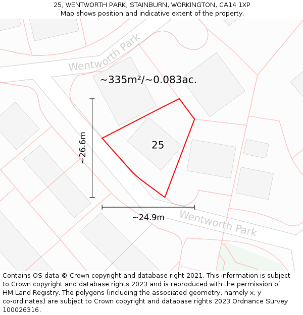 25, WENTWORTH PARK, STAINBURN, WORKINGTON, CA14 1XP: Plot and title map