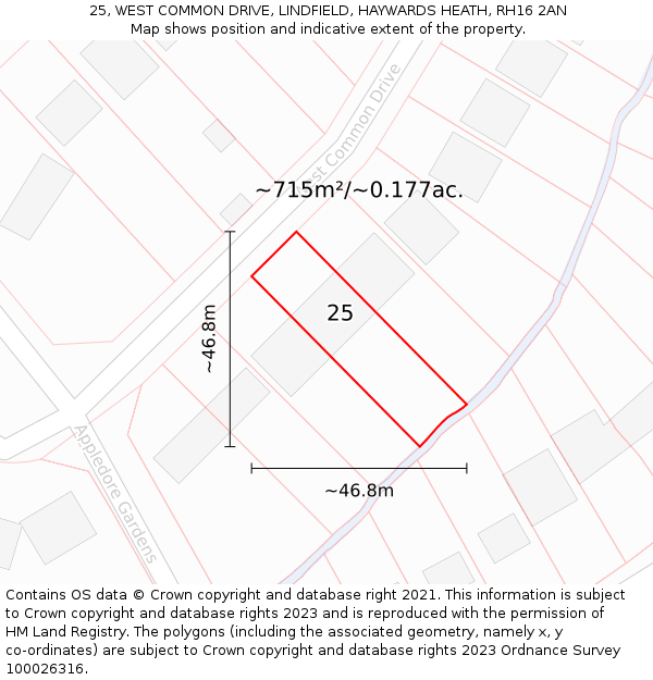 25, WEST COMMON DRIVE, LINDFIELD, HAYWARDS HEATH, RH16 2AN: Plot and title map