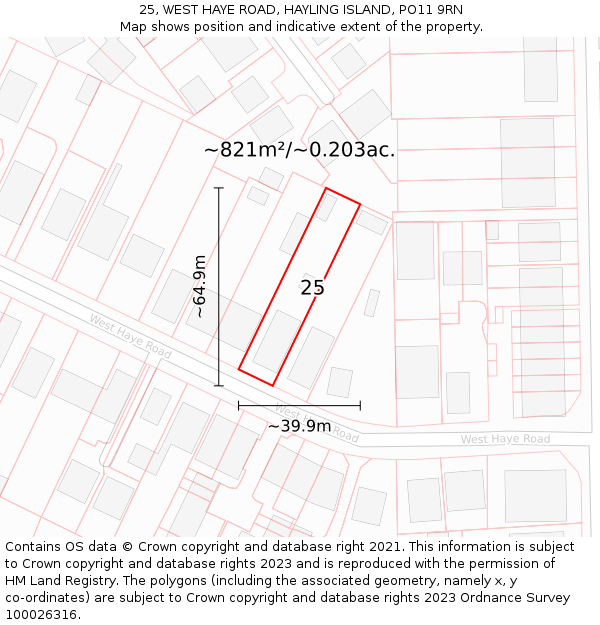 25, WEST HAYE ROAD, HAYLING ISLAND, PO11 9RN: Plot and title map