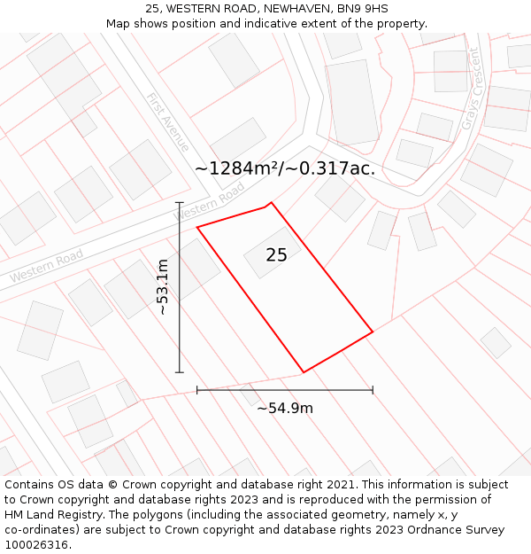 25, WESTERN ROAD, NEWHAVEN, BN9 9HS: Plot and title map