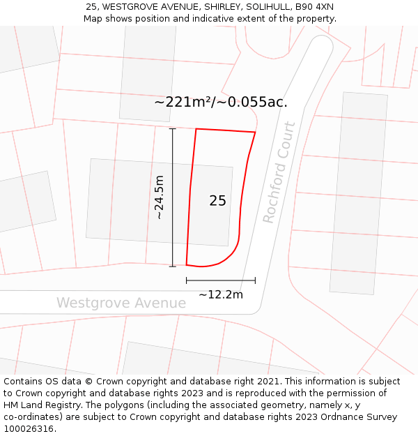 25, WESTGROVE AVENUE, SHIRLEY, SOLIHULL, B90 4XN: Plot and title map