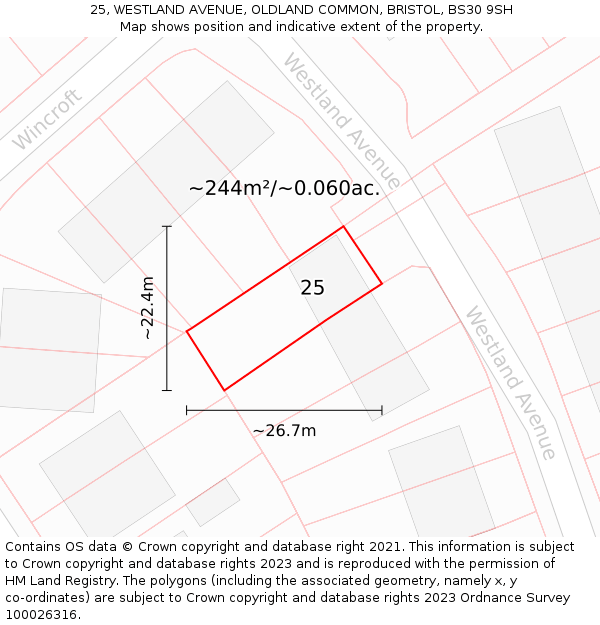 25, WESTLAND AVENUE, OLDLAND COMMON, BRISTOL, BS30 9SH: Plot and title map