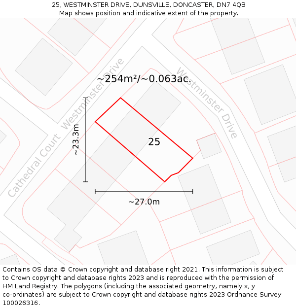 25, WESTMINSTER DRIVE, DUNSVILLE, DONCASTER, DN7 4QB: Plot and title map