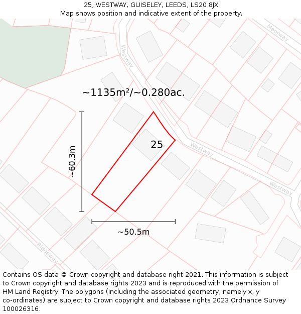 25, WESTWAY, GUISELEY, LEEDS, LS20 8JX: Plot and title map