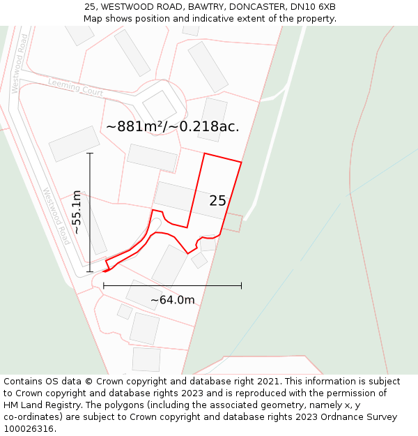 25, WESTWOOD ROAD, BAWTRY, DONCASTER, DN10 6XB: Plot and title map