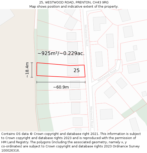 25, WESTWOOD ROAD, PRENTON, CH43 9RG: Plot and title map